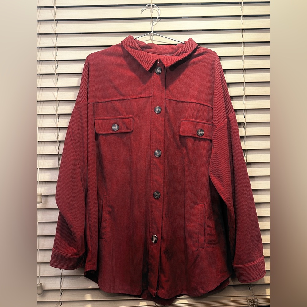 Women’s Red Corduroy Shirt Long Sleeve Button Up Shacket